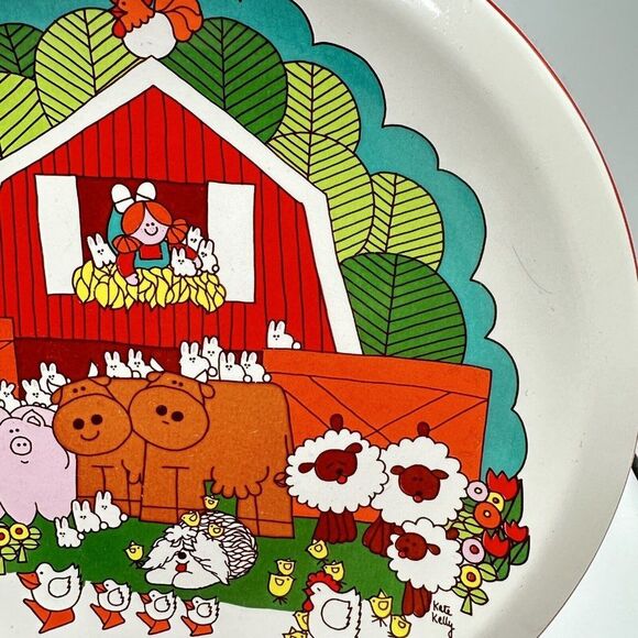 Pfaltzgraff Vintage Kids Plate Kate Kelly Barnyard Animals USA 10" 1970s Rare - Picture 6 of 12
